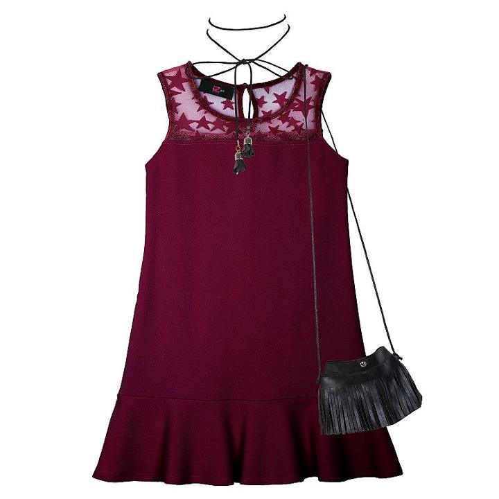 Girls 7-16 Iz Amy Byer Star Lace Shift Dress With Wrap Choker Necklace & Crossbody Purse, Size: 10, Med Purple