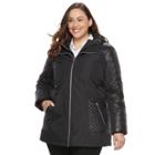 Plus Size D.e.t.a.i.l.s Mixed-media Puffer Jacket, Women's, Size: 1xl, Black