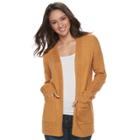 Juniors' So&reg; Drop Shoulder Rib Sleeve Cardigan, Teens, Size: Small, Gold