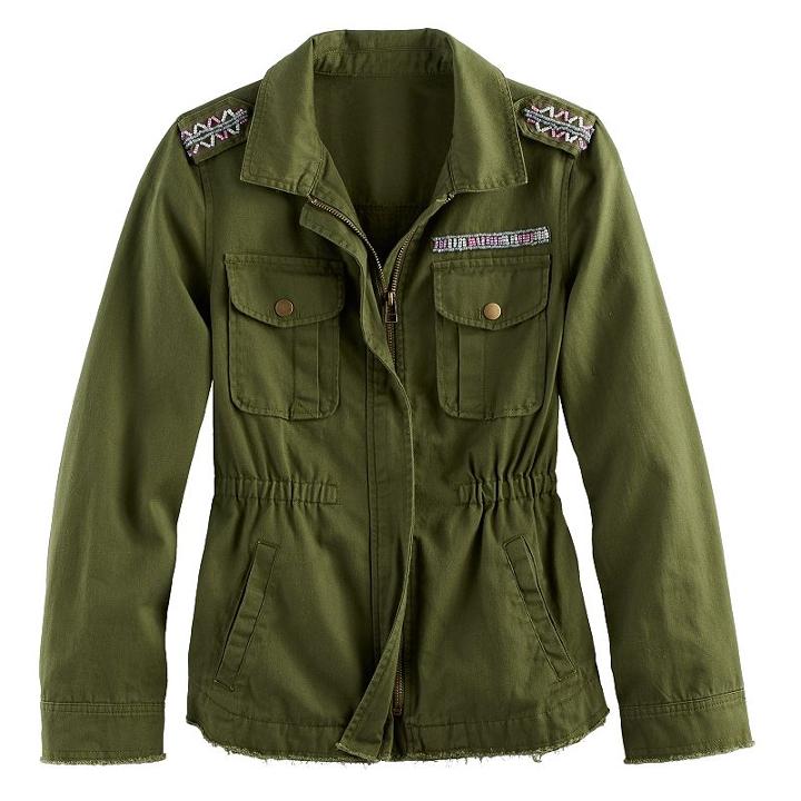 Girls 7-16 Mudd&reg; Beaded Twill Utility Jacket, Size: 12, Dark Green