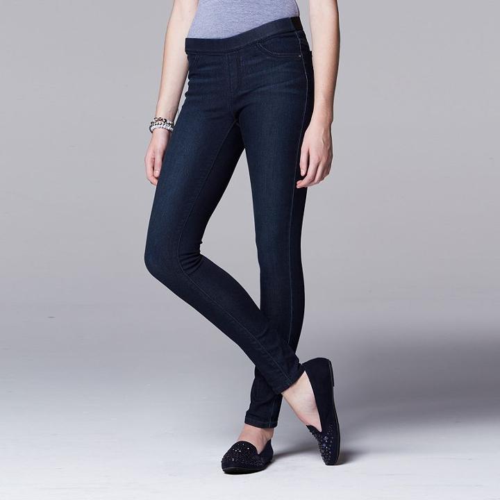 Women's Simply Vera Vera Wang Elastic-back Jeggings, Size: 2 Long, Dark Blue