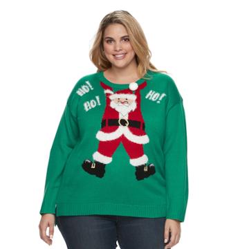 Plus Size Fashion Avenue Us Sweaters Applique Ugly Christmas Sweater, Women's, Size: 2xl, Med Green