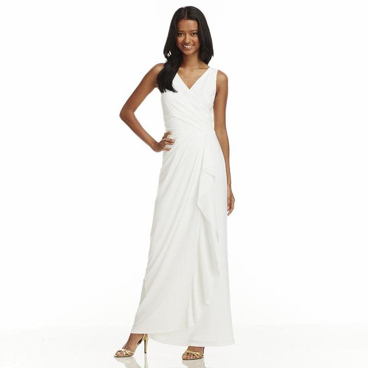 Women's Chaps Surplice Drape-front Full-length Dress, Size: 8, White