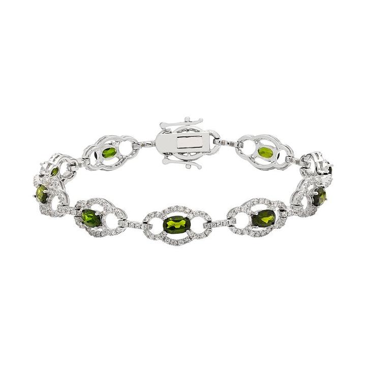 Sterling Silver Chrome Diopside & White Zircon Bracelet, Women's, Size: 7, Green