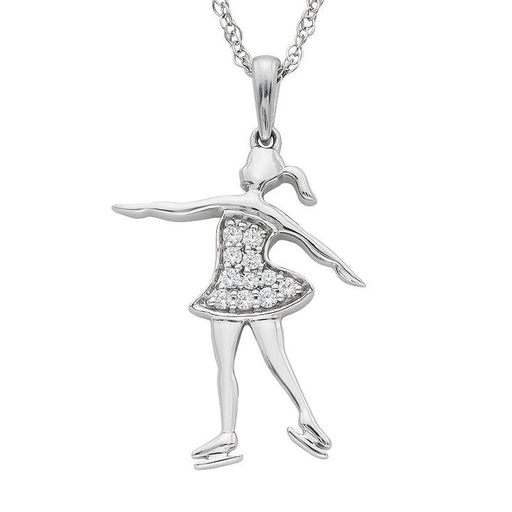 Charming Moments Sterling Silver 1/10 Carat T.w. Diamond Ice Skater Pendant Necklace, Women's, Size: 18, White