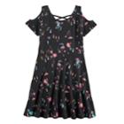 Girls 7-16 So&reg; Patterned Cold Shoulder Criss-cross Dress, Size: L/12, White