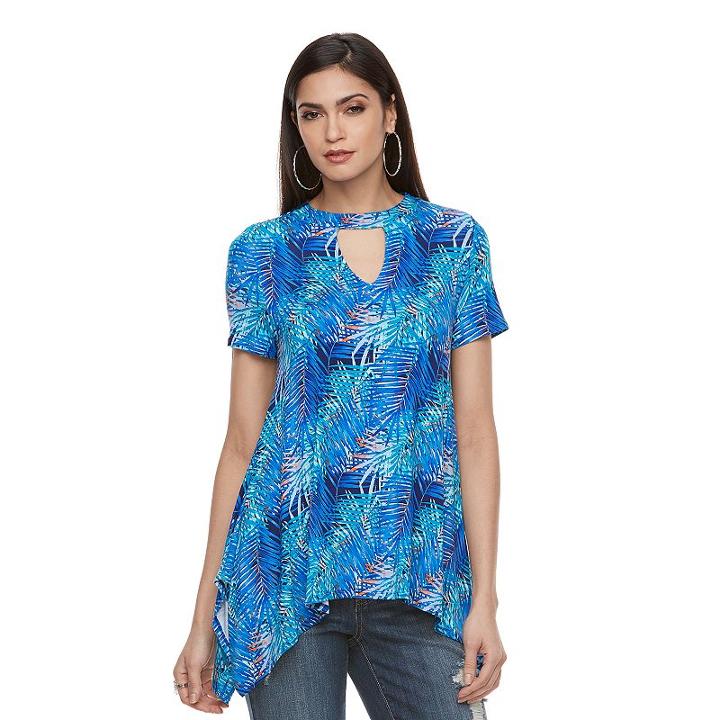 Women's Jennifer Lopez Keyhole Handkerchief Tee, Size: Xl, Blue (navy)