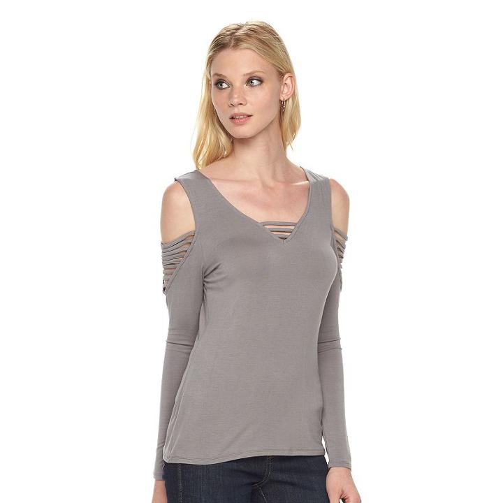 Women's Rock & Republic&reg; Strappy Cold-shoulder Tee, Size: Xl, Med Grey