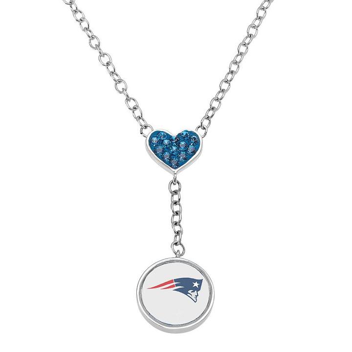 New England Patriots Crystal Heart & Logo Y Necklace, Women's, Blue