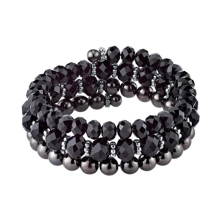 1928 Polished & Faceted Bead Coil Bracelet, Women's, Size: 8, Black