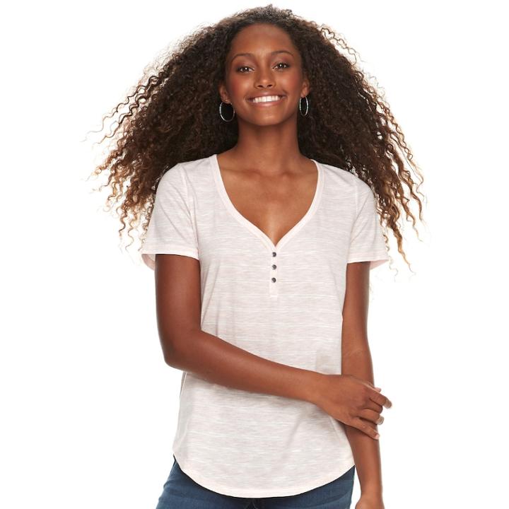 Juniors' So&reg; Striped Henley Tee, Teens, Size: Xs, Pink