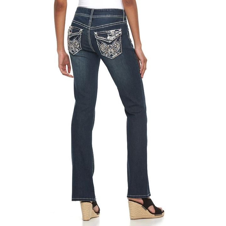 Women's Apt. 9&reg; Embroidered Rhinestone Bootcut Jeans, Size: 4 T/l, Med Blue