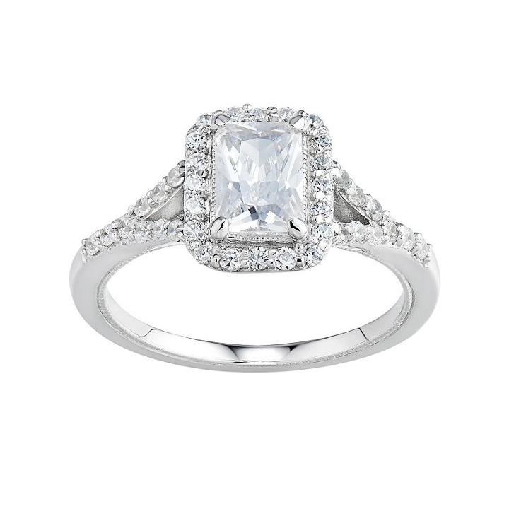 Diamonluxe Simulated Diamond Rectangle Halo Engagement Ring In Sterling Silver (1 1/2 Carat T.w.), Women's, Size: 6, White