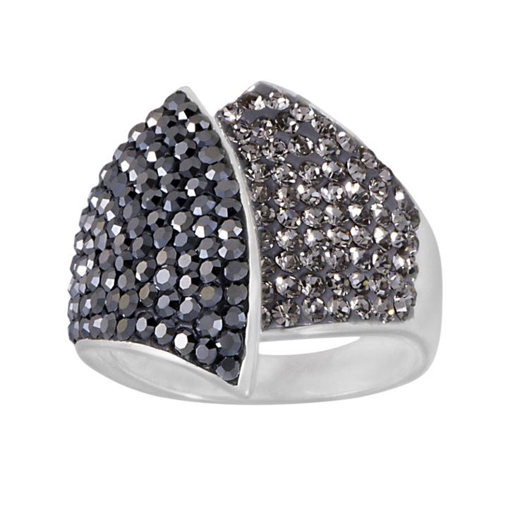 Silver-plated Crystal Overlap Ring, Women's, Size: 7, Black