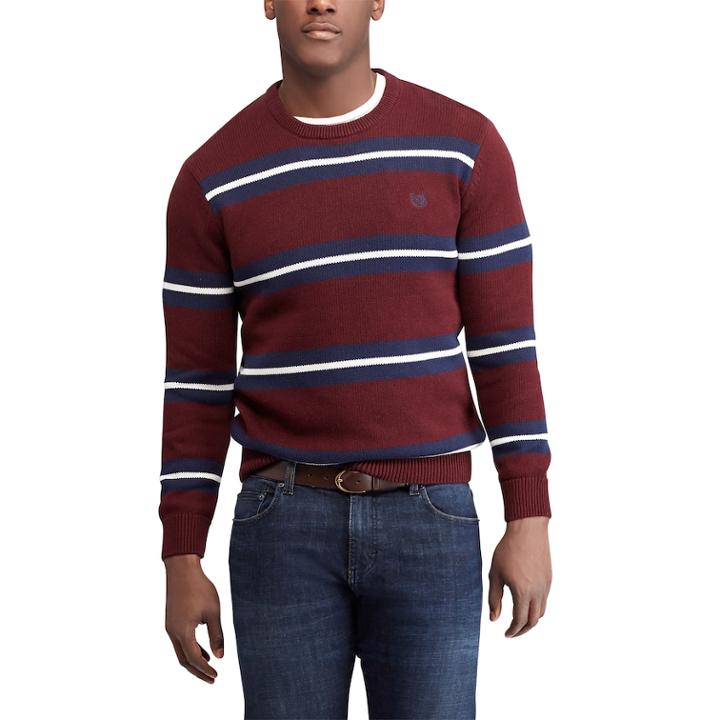 Men's Chaps Regular-fit Striped Crewneck Sweater, Size: Large, Red