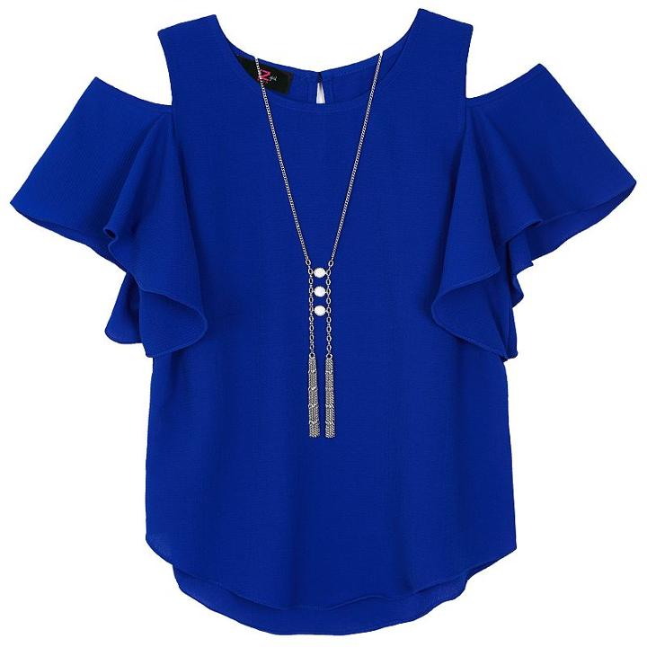 Girls 7-16 Iz Amy Byer Cold Shoulder Ruffle Top With Necklace, Girl's, Size: Large, Brt Blue