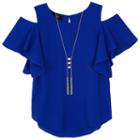 Girls 7-16 Iz Amy Byer Cold Shoulder Ruffle Top With Necklace, Girl's, Size: Large, Brt Blue