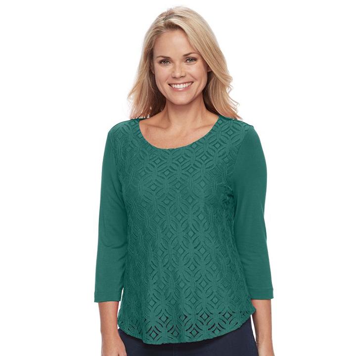 Petite Croft & Barrow&reg; Lace-front Tee, Women's, Size: Xs Petite, Green