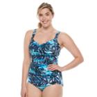 Plus Size Trimshaper Averi Tummy Slimming Crossover One-piece Swimsuit, Women's, Size: 18 W, Blue Multi