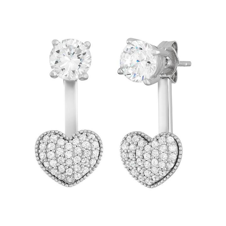 Sterling Silver Cubic Zirconia Front-back Heart Drop Earrings, Women's, White