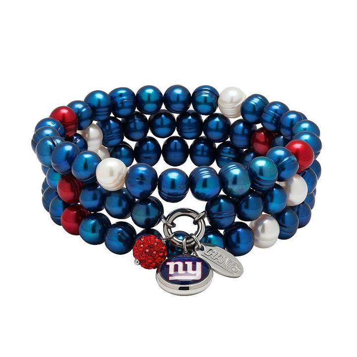 New York Giants Dyed Freshwater Cultured Pearl Team Logo Charm Stretch Bracelet Set, Women's, Blue