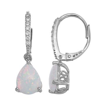 Sparkle Gem Sterling Silver Simulated Opal & Cubic Zirconia Teardrop Earrings, Women's, White