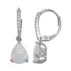 Sparkle Gem Sterling Silver Simulated Opal & Cubic Zirconia Teardrop Earrings, Women's, White