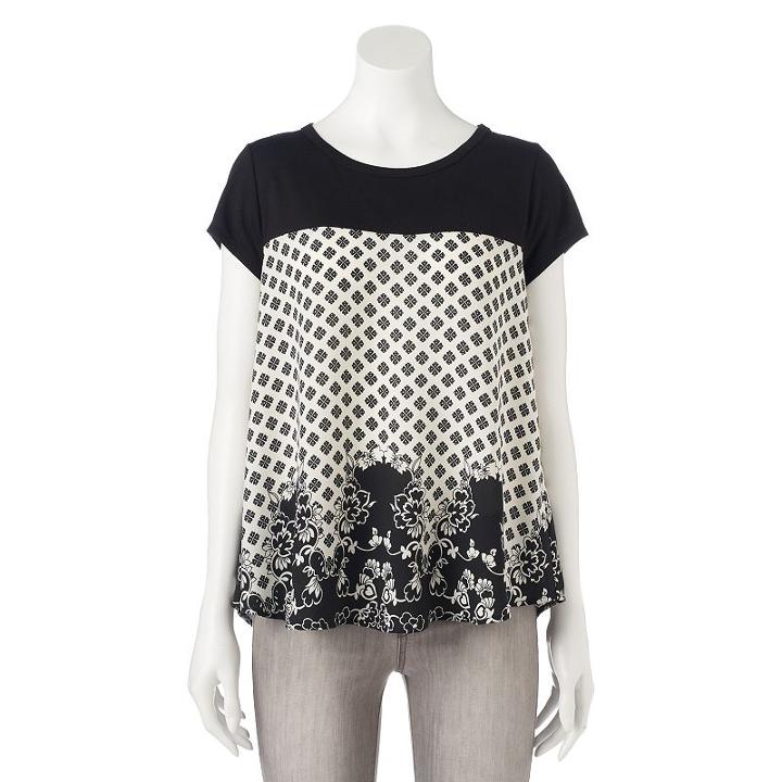 Juniors' Rewind Printed Mix-media Tee, Girl's, Size: Small, Black