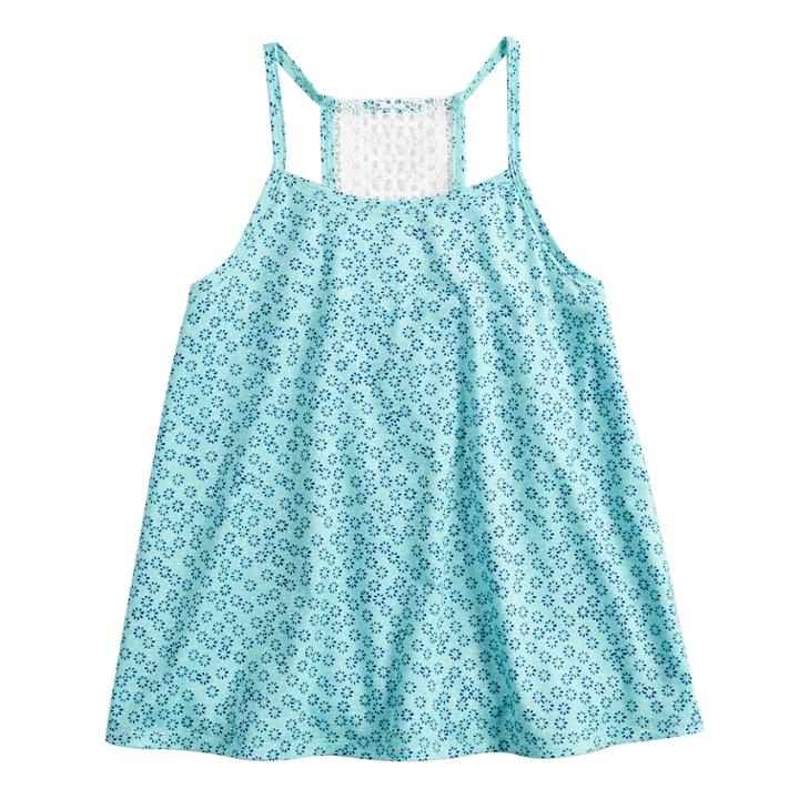 Girls 7-16 & Plus Size So&reg; Printed Crochet Tank, Size: 14 1/2, Med Blue