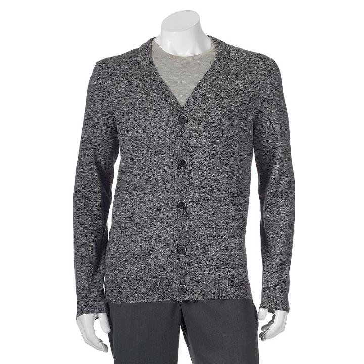 Big & Tall Apt. 9 Modern-fit Marled Merino Cardigan Sweater, Men's, Size: 2xb, Med Grey
