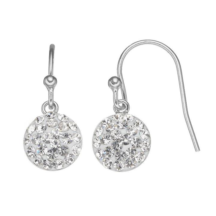 Silver Luxuries Silver Tone Crystal Disc Drop Earrings, Women's, White