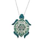 Artistique Sterling Silver Crystal Turtle Pendant - Made With Swarovski Crystals, Women's