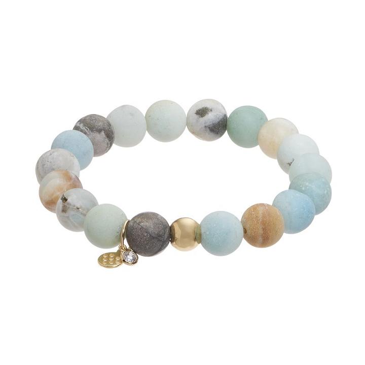 Tfs Jewelry 14k Gold Over Silver Amazonite Bead Stretch Bracelet, Women's, Size: 7, Green