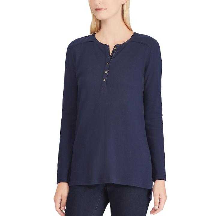 Women's Chaps Solid Henley Top, Size: Xxl, Blue
