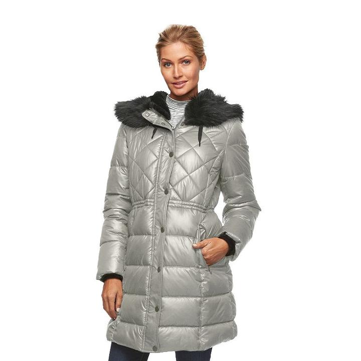 Women's Apt. 9&reg; Hooded Anorak Puffer Jacket, Size: Medium, Light Grey