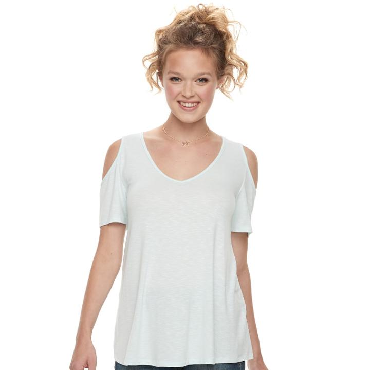 Juniors' So&reg; Knit Cold-shoulder Tee, Size: Small, Light Blue