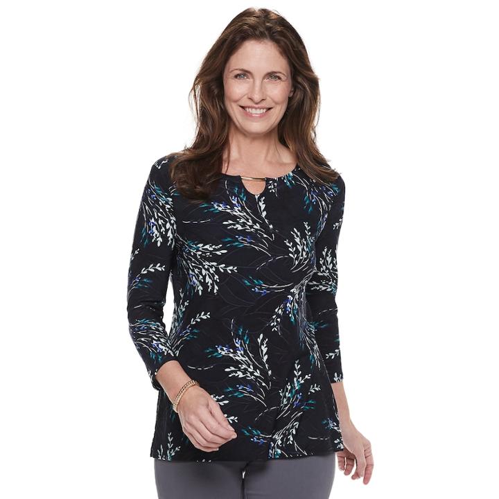 Women's Croft & Barrow&reg; Jacquard Metal-accent Top, Size: Xl, Med Blue
