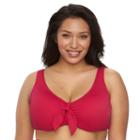 Plus Size Beach Scene Tie-front Bikini Top, Women's, Size: 22 W, Dark Pink
