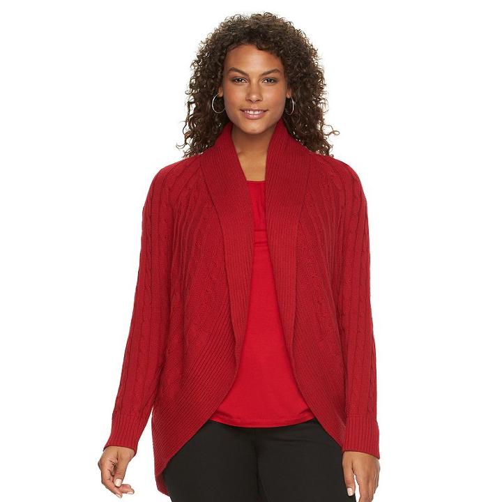 Plus Size Chaps Cable-knit Cardigan, Women's, Size: 2xl, Red