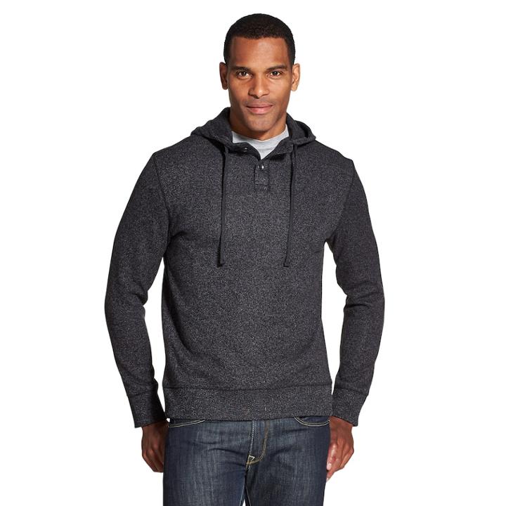 Men's Van Heusen Slim-fit Never Tuck Fleece Henley Hoodie, Size: Large, Black