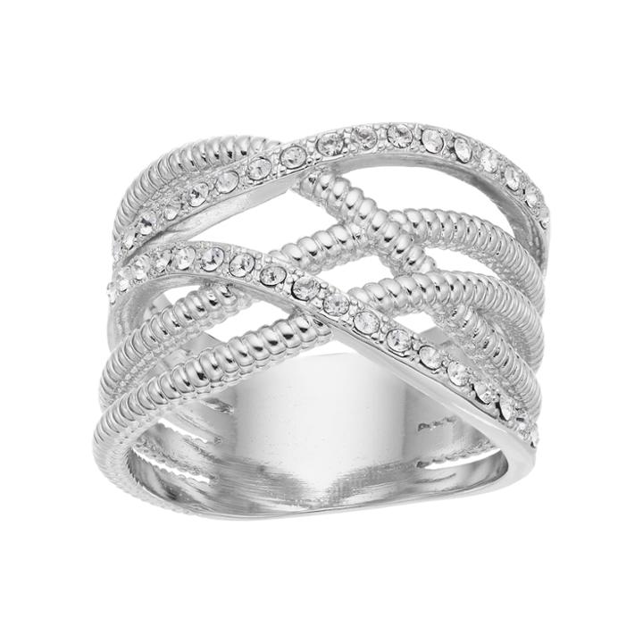 Brilliance Crisscross Ring With Swarovski Crystals, Women's, Size: 9, White