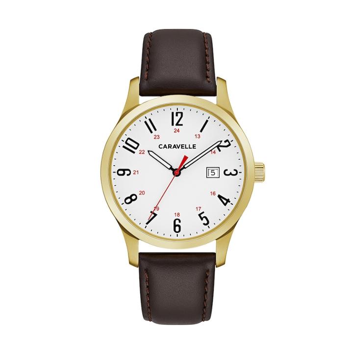 Caravelle Men's Easy Reader Leather Watch - 44b116, Size: Large, Brown