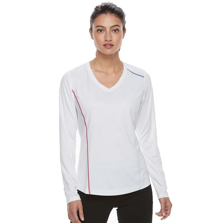 Women's Fila Sport&reg; Essential V-neck Long Sleeve Tee, Size: Small, White