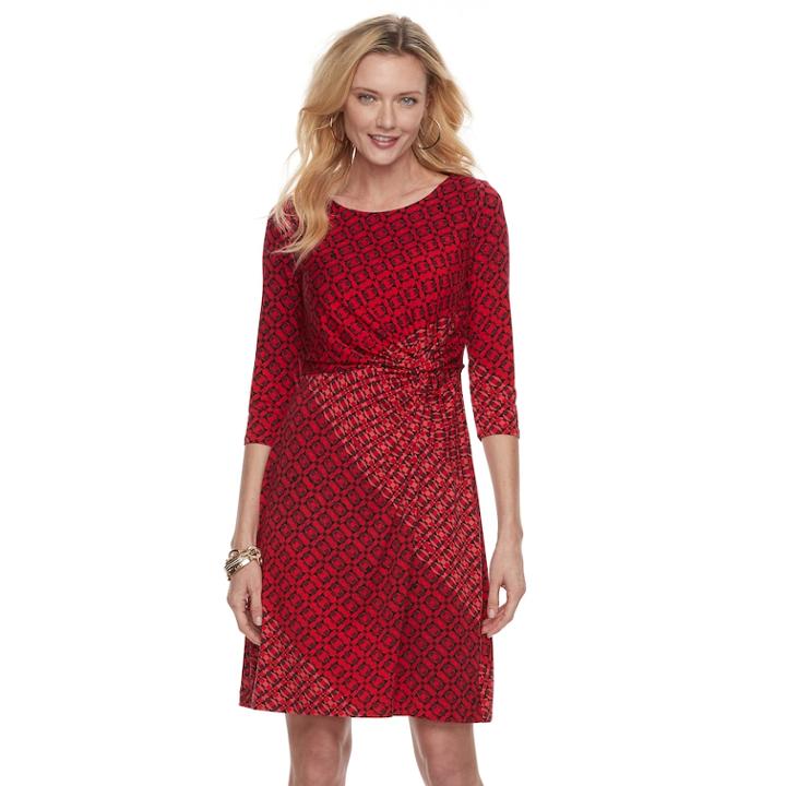Women's Dana Buchman Printed Knot-front Dress, Size: Xl, Dark Red