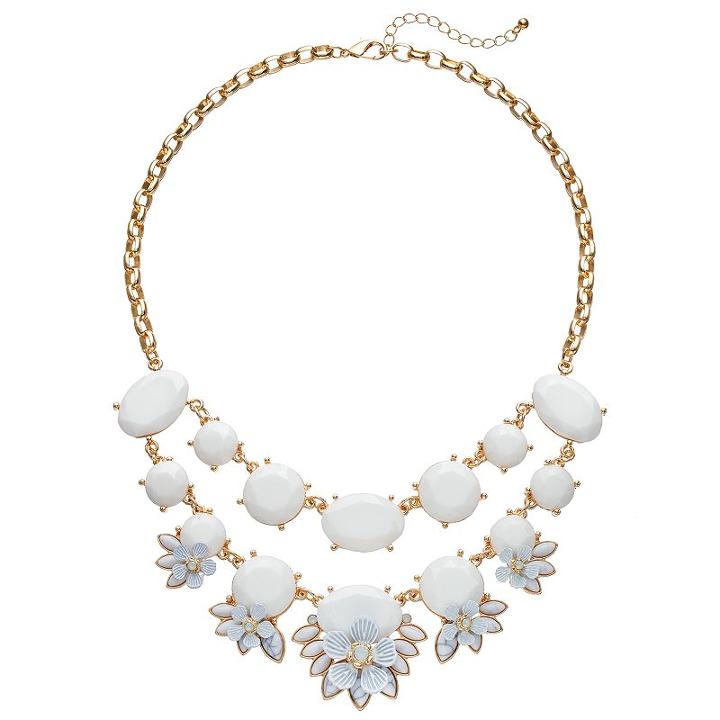 White Howlite Flower Swag Necklace, Women's