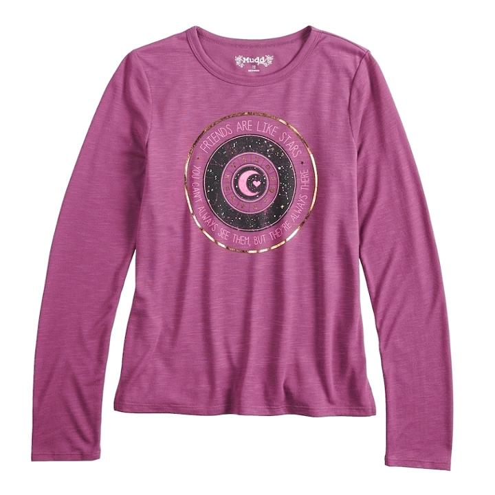 Girls 7-16 & Plus Size Mudd&reg; Long Sleeve Graphic Tee, Size: 18 1/2, Med Purple