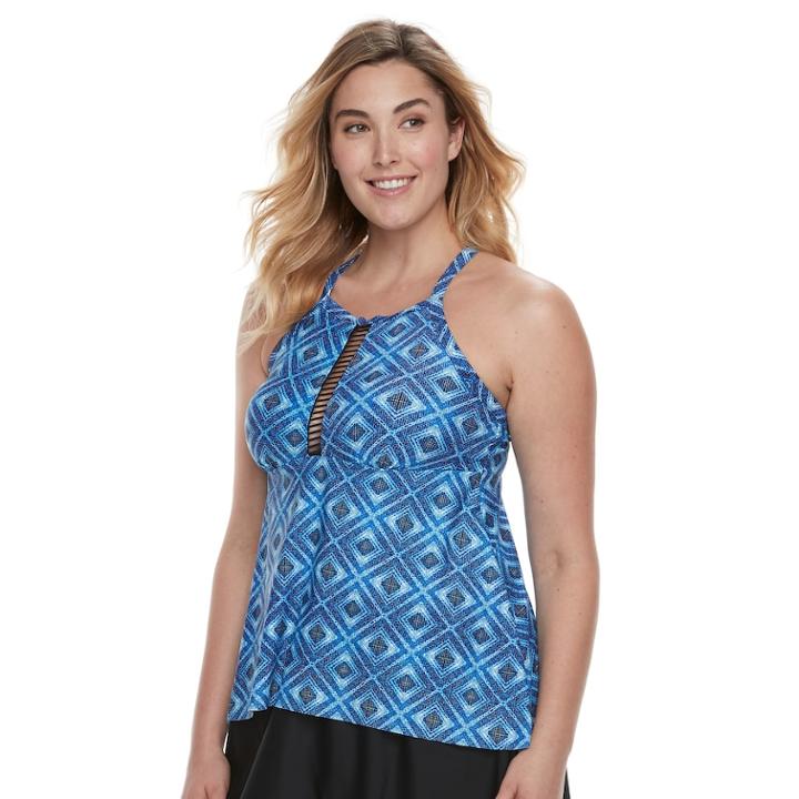 Plus Size Croft & Barrow&reg; Mosaic High-neck Tankini Top, Women's, Size: 20 W, Med Blue