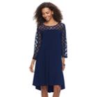 Women's Nina Leonard Sheer Polka-dot High-low Dress, Size: Medium, Blue (navy)