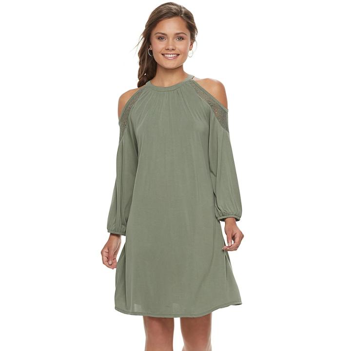 Juniors' Mudd&reg; Cupro Cold-shoulder Dress, Teens, Size: Xs, Med Green