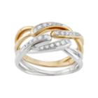 10k Gold & Sterling Silver 1/8 Carat T.w. Diamond Crisscross Stack Ring Set, Women's, White